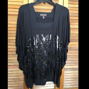 Dana Buchman Sz XL Black Sequin Wing Sleeve Blouse